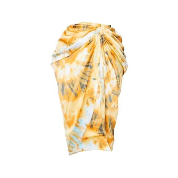 ★ NWT Pretty Little Thing Ruched Side Midi skirt - Orange Tie Dye ★ - Picture 1 of 16